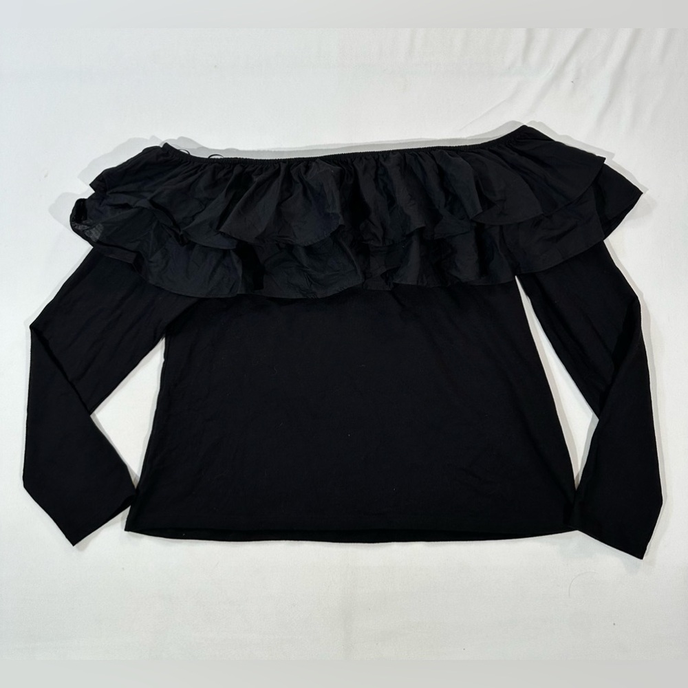 h&m off shoulder ruffle top women size XL colour black , fabric cotton NWT
